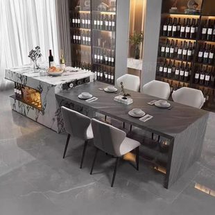 厨房家用导台轻奢倒台西厨吧台 奢石岩板中岛台餐桌一体开放式