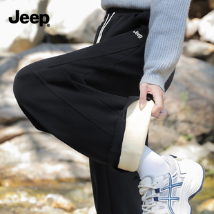 JEEP吉普黑色加绒阔腿裤女秋冬穿搭2026新款爆款今年流行梧桐裤Y