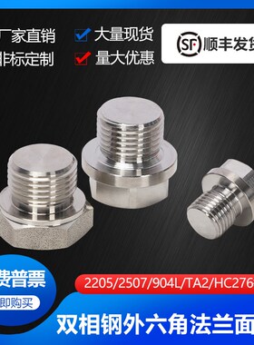 2205/2507/904L/TA2/HC276外六角法兰面堵头G螺纹直螺纹双相钢1/2