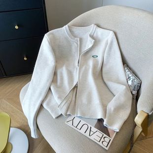 线衫 女淑女休闲韩版 上衣 高品质洋气字母刺绣双拉链针织衫 2025新款