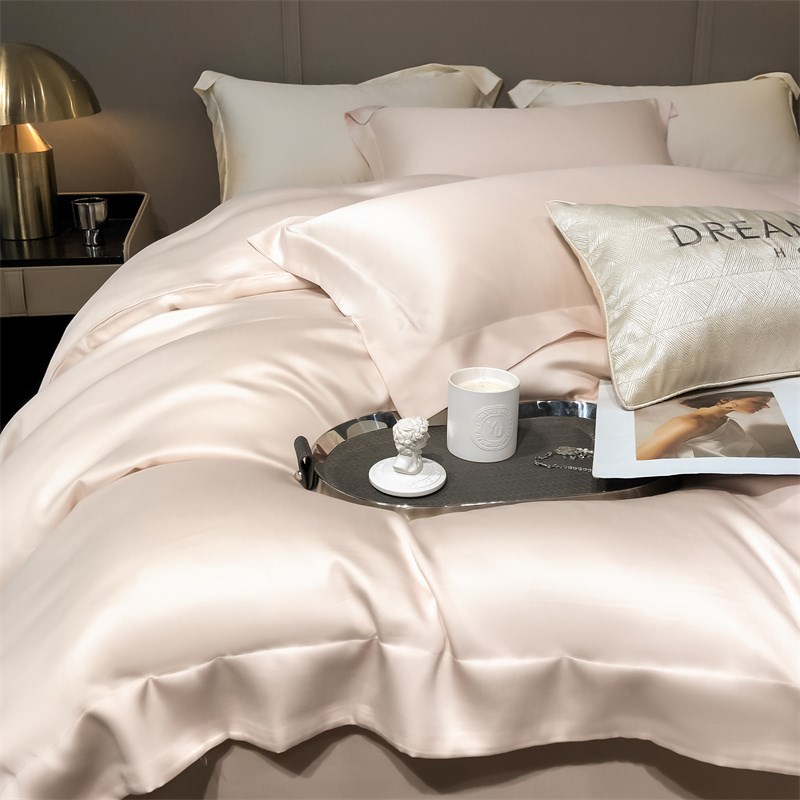简约纯色60S双面天丝四件套轻奢风春夏凉感P宽边被套床单床上用品
