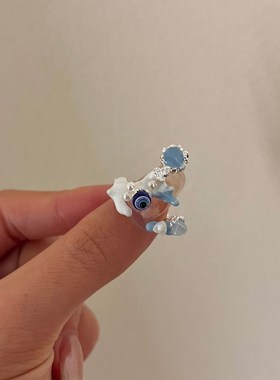 高级感珐琅滴油个性夸张戒指嘻哈甜酷冷淡风眼睛闪钻W食指戒指环