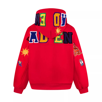 FOCK 美式风彩色字母毛巾绣连帽开衫卫衣女宽松休闲外套