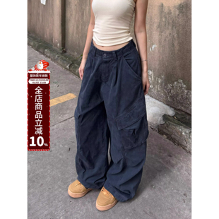 女阔腿拖地hiphop爵士街舞长裤 XFX 裤 复古宽松直筒多口袋工装 美式