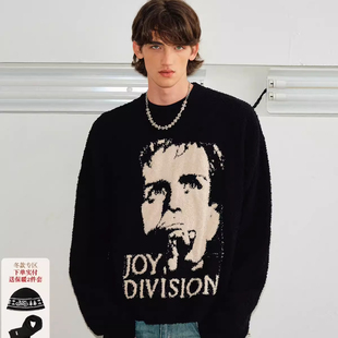 KREATE 软糯仿貂毛人像提花肌理拉毛情侣圆领毛衣男宽松亲肤上衣