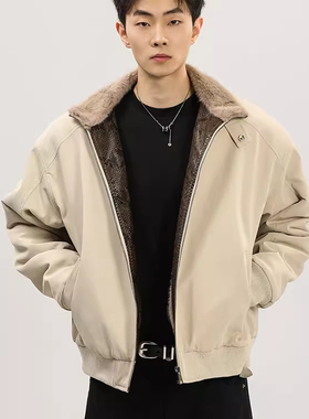 A carton美式蛇皮座山雕立领加绒棉衣座山蟒男女冬季加厚情侣外套