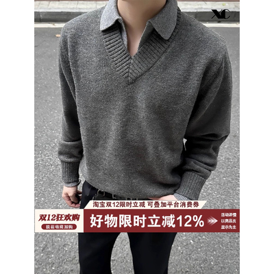 Stay the Night 假两件V领仿羊绒polo氛围感老钱毛衣