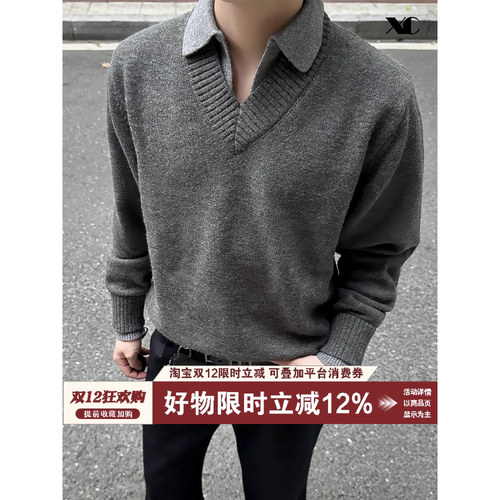 Stay the Night 假两件V领仿羊绒polo氛围感老钱毛衣