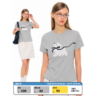 MYSAMESAME波点小狗蝴蝶结重工刺绣短袖T恤女正肩显瘦圆领百搭潮