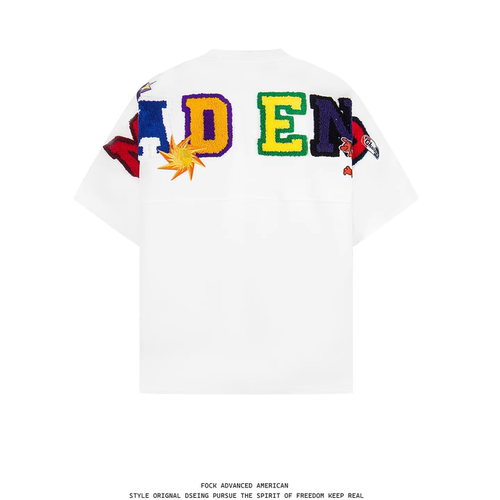 FOCK 原创美式彩色字母毛巾绣短袖T恤男女夏季新款红色短袖上衣潮