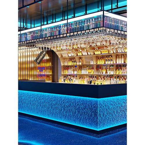 网红吧台酒柜靠墙壁挂式工业风发光酒架铁艺创意钢化玻璃收银台