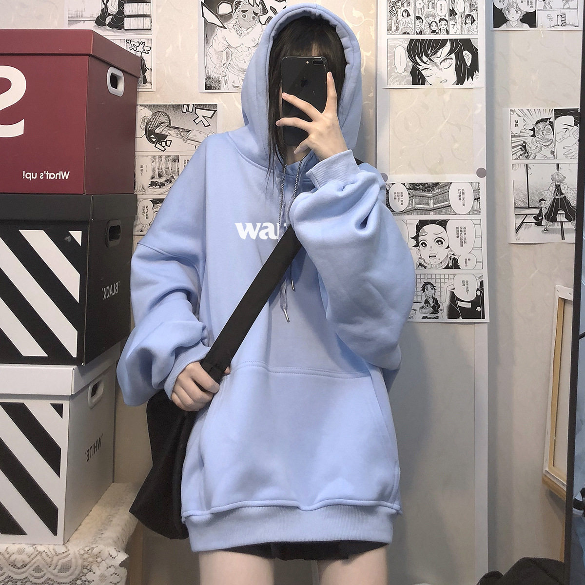 粉色少女卫衣连帽秋冬季加绒保暖大码上衣hiphop潮流闺蜜姐妹装