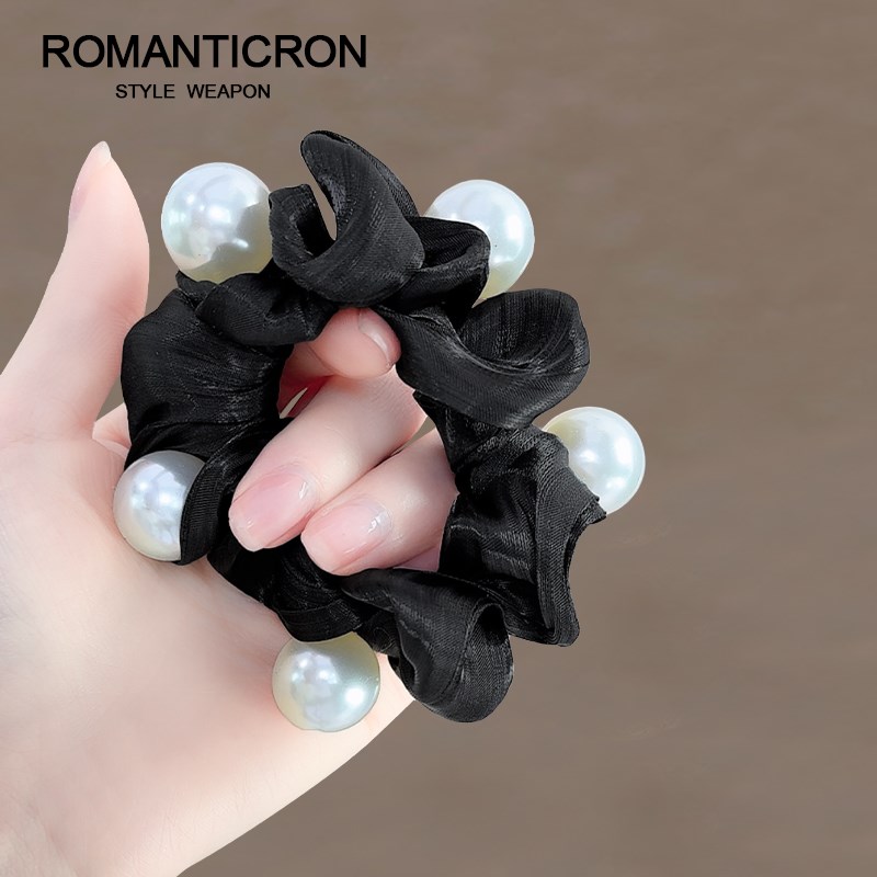 珍珠大肠发圈韩系丸子头扎s头发白色头花女2024新款春天高端盘发