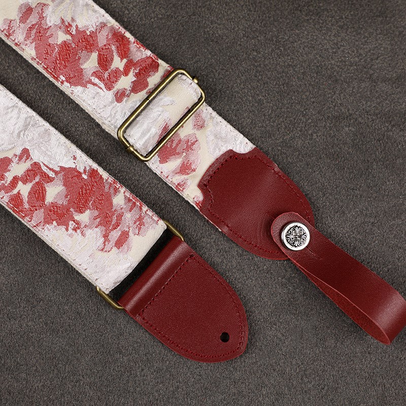 原创牛皮头d胭脂点雪通用吉他背带适用各种电吉他贝斯民谣木吉他