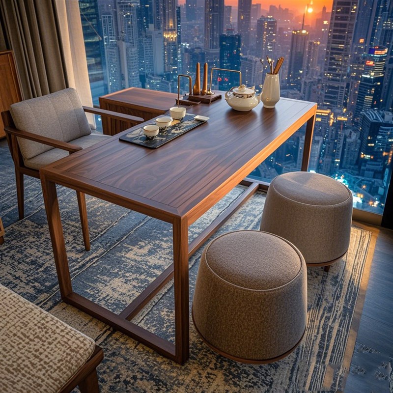新中式禅意黑胡桃白蜡木茶桌椅组合小户型酒M店民宿茶台办公室家