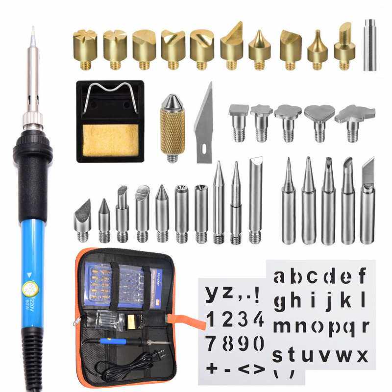 37件可调节温度的电烙铁套装字母数字模板烙画雕刻工具包