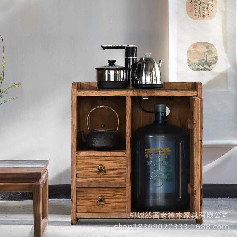 新中式老榆木餐边柜可移动茶水柜实木小户型落地泡茶台靠墙储物柜