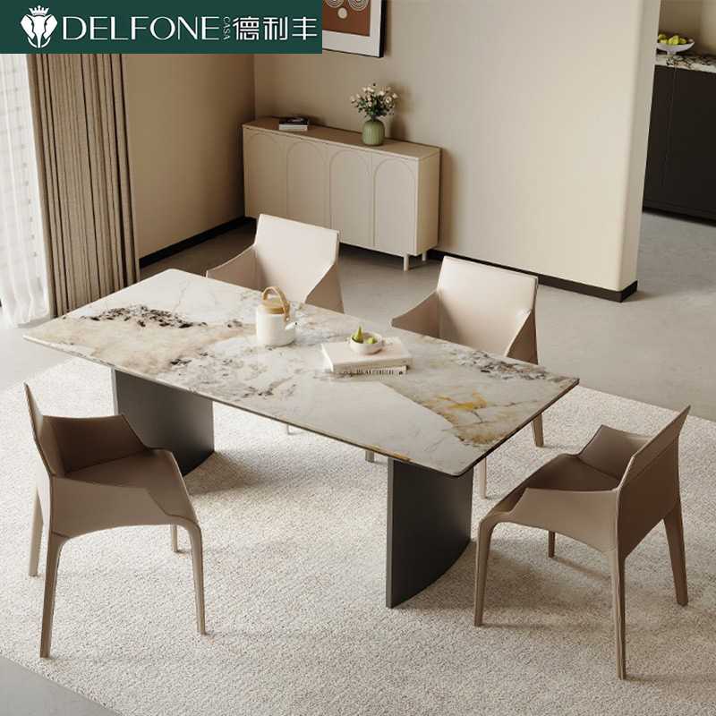 轻奢德利丰岩板餐桌亮光意式极简家用小户型现代简约长方形饭桌椅