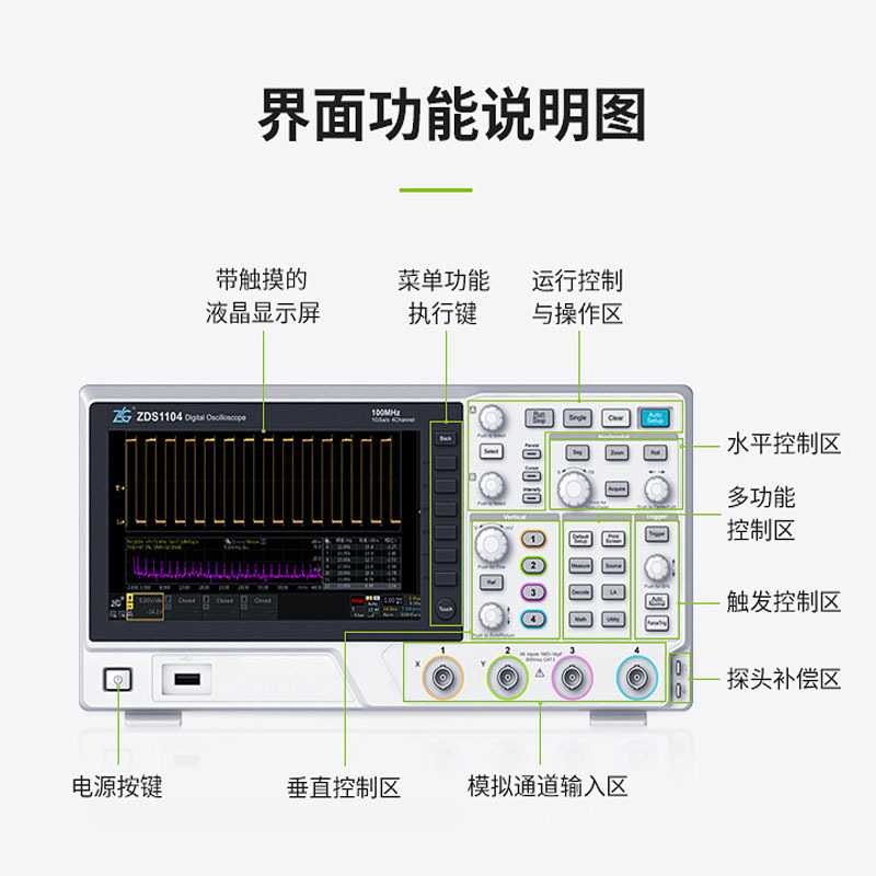 广州致远ZDS1104周立功数字存储示波器100M四通道1G/信号发生器
