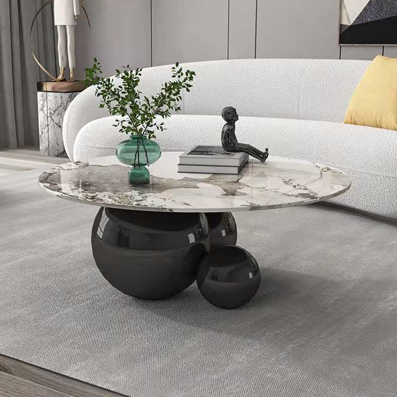 球形茶几亮光岩板异型轻奢不锈钢镀金三颗球组合时尚简约个性茶几