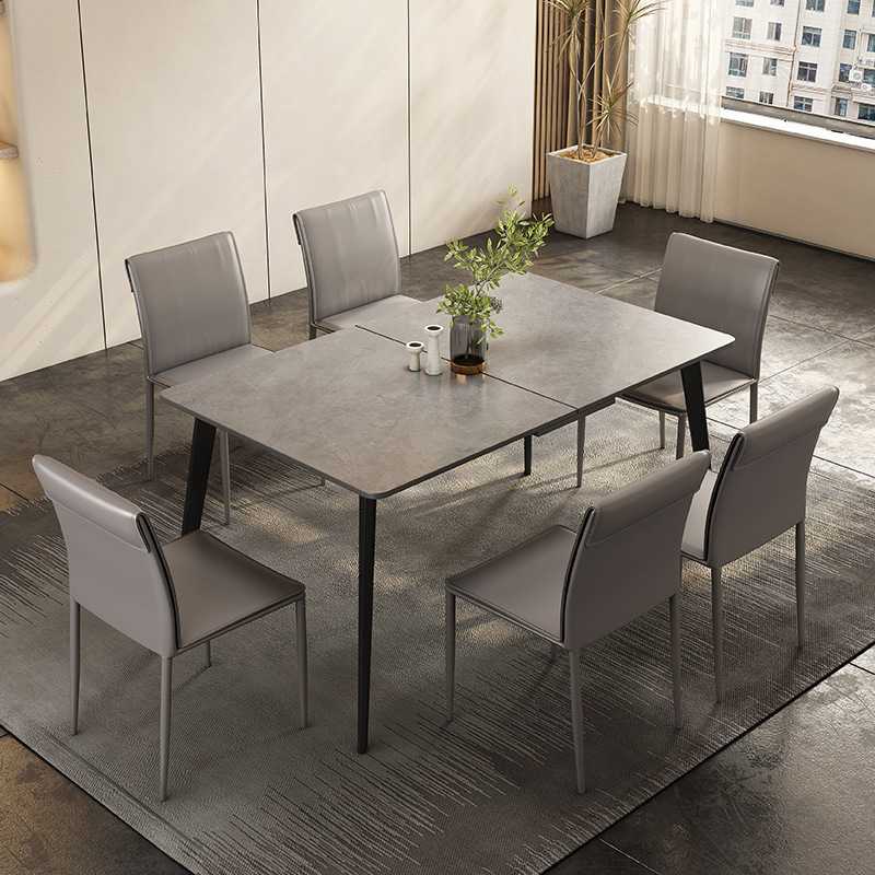 可伸缩折叠哑光灰色岩板餐桌小户型多功能家用现代简约长方形桌子