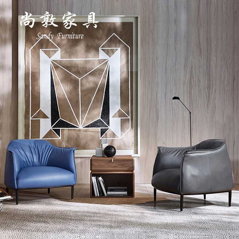 意式休闲椅真皮北欧单人沙发椅轻奢现代简约设计师客厅接待洽谈椅