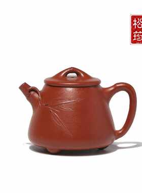 原矿朱泥纯手工贴竹叶高石瓢150ML泡茶壶茶具宜兴紫砂壶国潮风