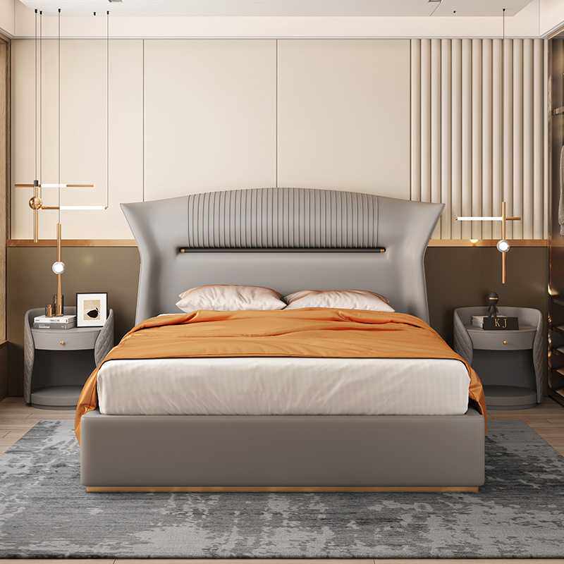 轻奢真皮床 1.8米皮艺床主卧大气婚床简约软包ins风网红床双人