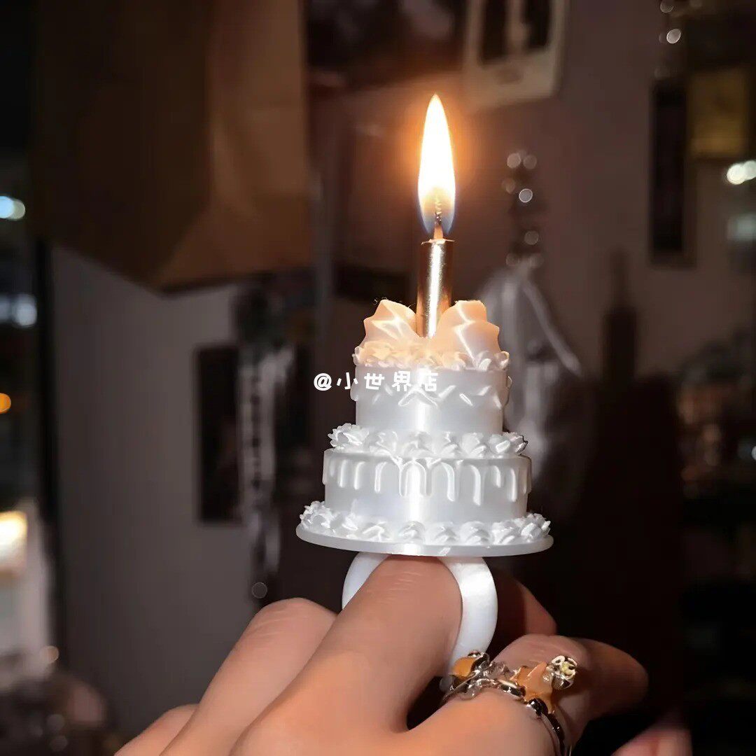 ins风蛋糕蜡烛戒指3d打印丝绸感梦幻首饰生日派对氛围感拍照道具