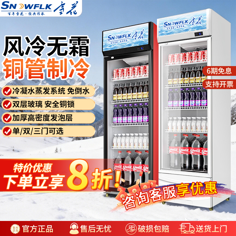 雪花商用透明冷藏饮料柜酒水展示柜超市立式玻璃冰箱保鲜啤酒柜