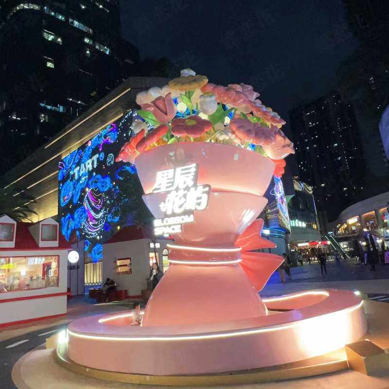 玻璃钢鲜花艺术装置 露营地氛围感商业美陈装饰 商场广场美陈摆件