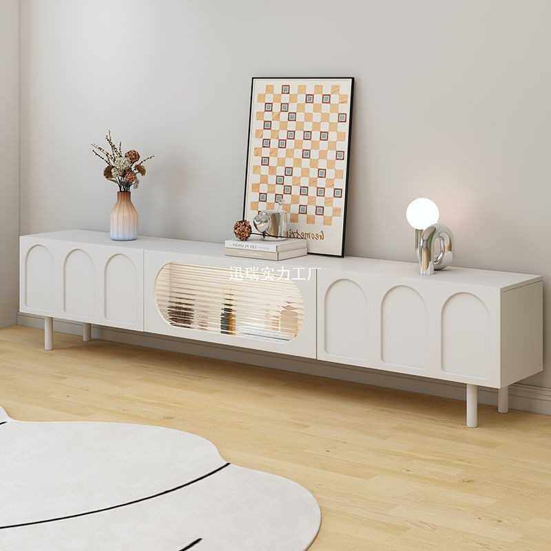 奶油风电视柜茶几一体组合简约现代法式小户型实木白色电视柜客厅