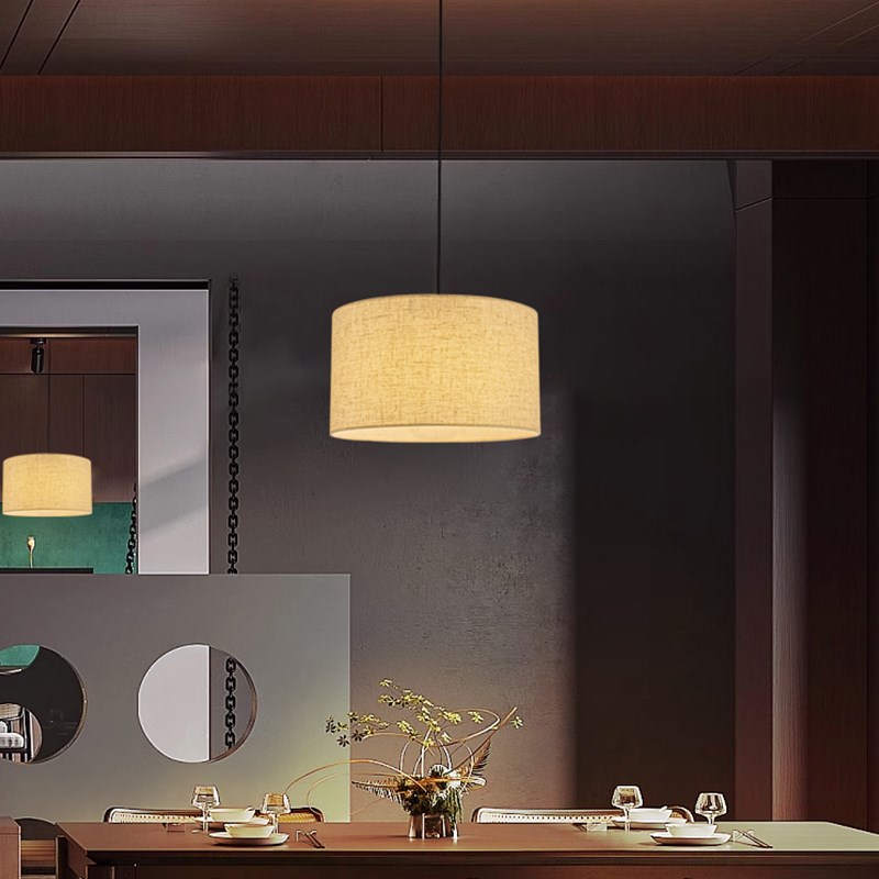 餐厅吊灯饭店餐饮商用吊灯亚麻布艺工艺风创意吊灯吧台简约现代灯