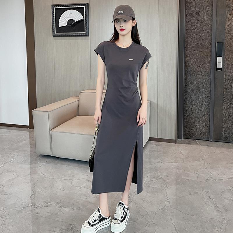 显瘦气质休闲连衣裙女2025新款春季轻奢高级感修身短袖t恤裙长裙