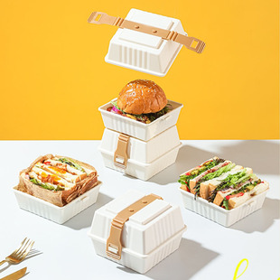 三明治面包汉堡包包装盒防压盒外出携带三文治打包盒防油纸便当盒