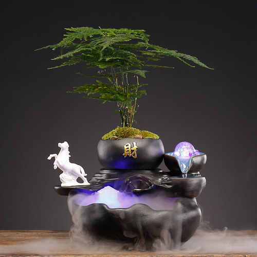 创意招财流水摆件客厅循环水办公室茶桌面假山造景鱼缸家居装饰品