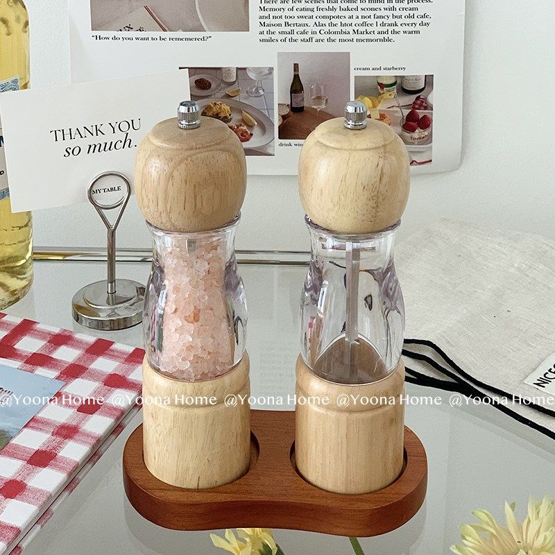 Yoona Home家用复古木质透明胡椒研磨器厨房手动调味瓶研磨瓶