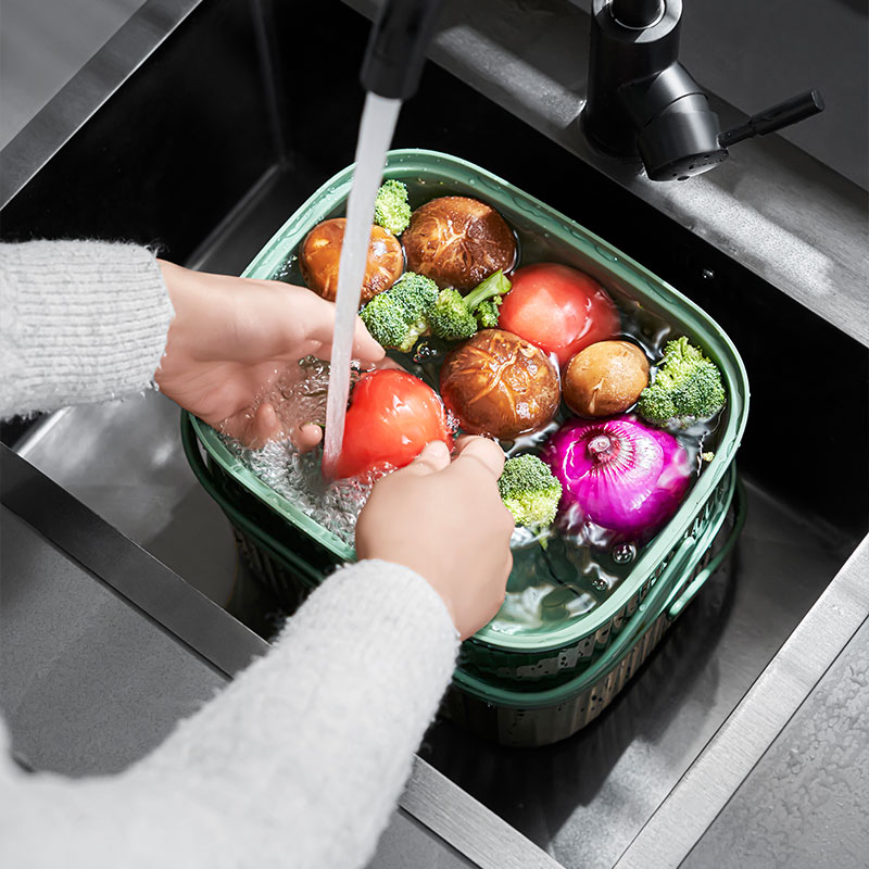 新疆包邮双层手提沥水篮家用厨房塑料收纳洗菜篮客厅洗水果盘神器