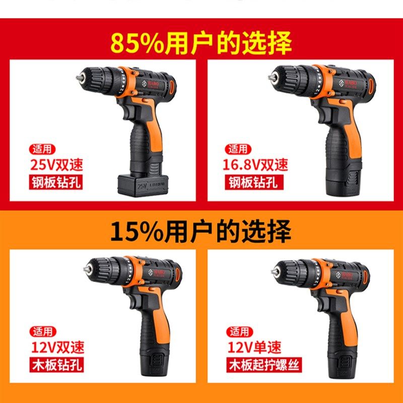 HABO哈博12V25V单双速电动螺丝刀多功能充电式手电钻16.8电螺丝批