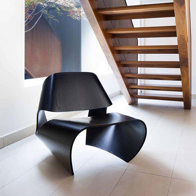 北欧ins现代轻奢创意实木弯曲异形阳台休闲椅沙发椅客厅时尚酒店