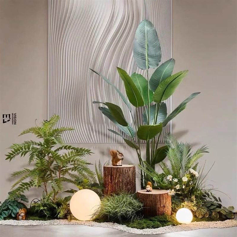 仿真绿植景观造景组合假树植物楼梯橱窗室内装饰摆设蕨类轻奢大气