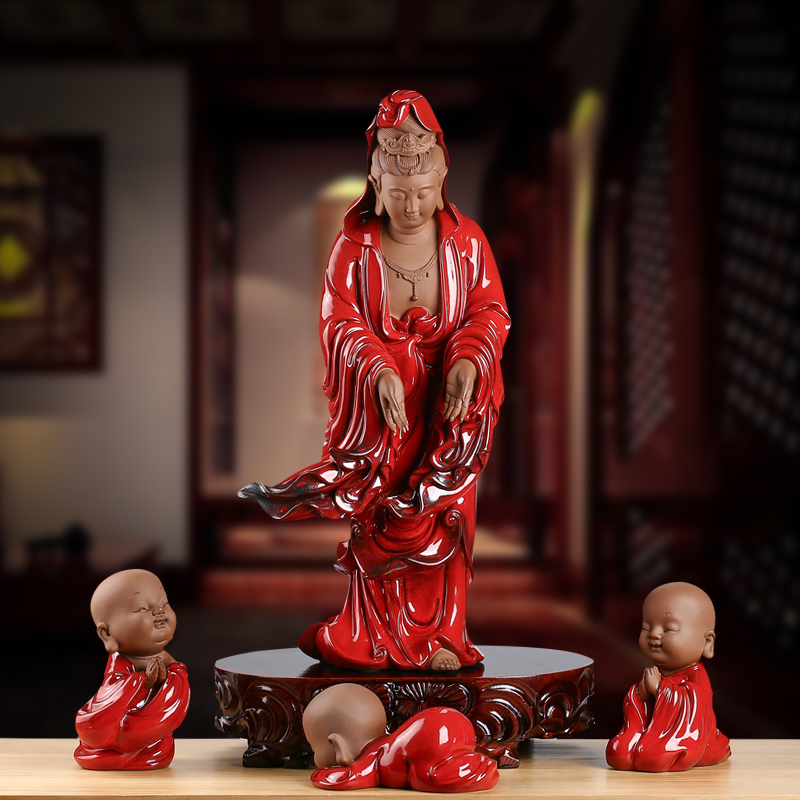 曾国清德化陶瓷立像普渡观音菩萨佛像家居供奉摆件南海观世音菩萨