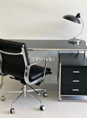 DPstudio 中古风不锈钢带抽屉办公桌收纳电脑桌设计师工作板式桌