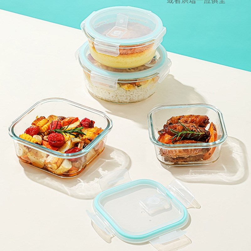 日式玻璃保鲜盒微波炉加热饭盒上班族饭盒便当盒耐高温透明玻璃碗