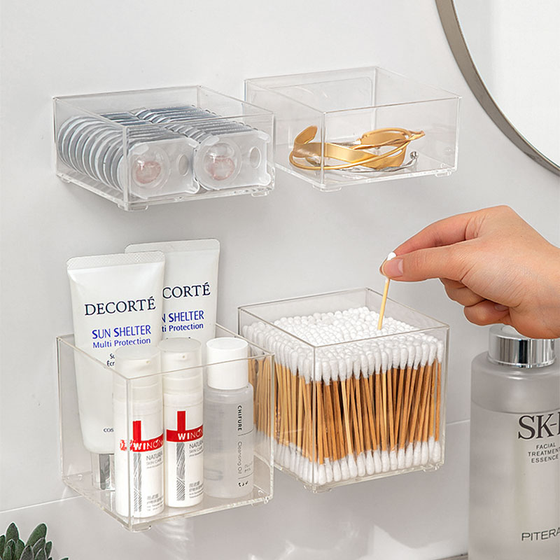 壁挂式化妆棉收纳盒卫生间卸妆洗脸巾棉签盒子发夹皮筋储物置物架