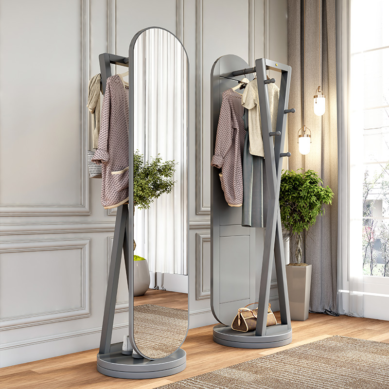 挂衣架落地卧室家用北欧实木衣帽架带镜子一体可旋转简易晾衣架子