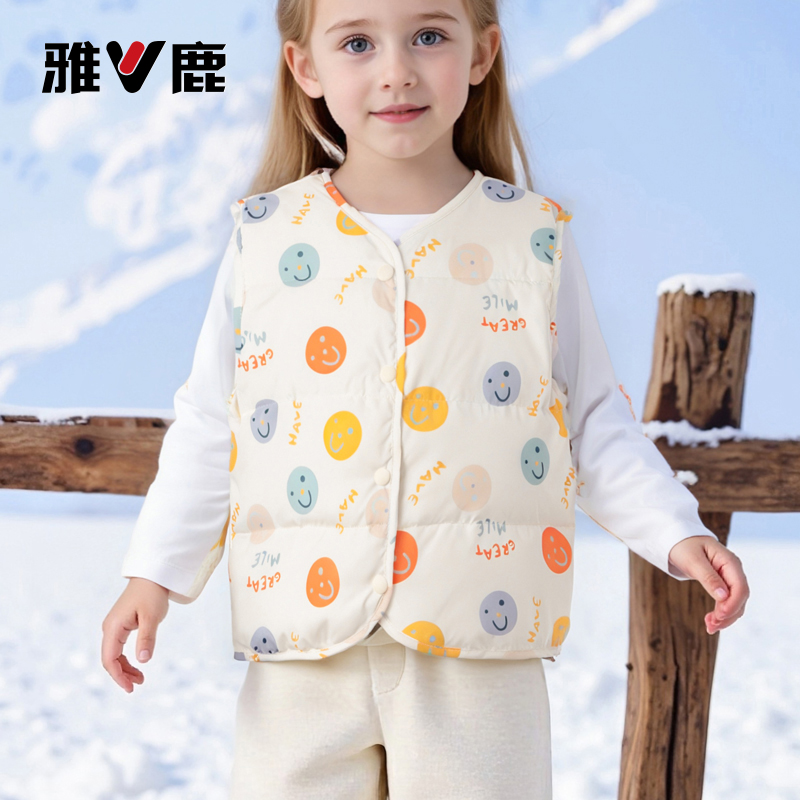 雅鹿儿童羽绒马甲男童女童卡通背心中小童宝宝秋冬季保暖羽绒内胆
