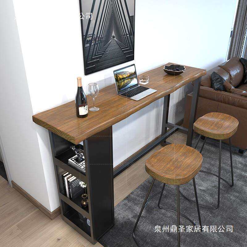 复古实木吧台桌椅组合 高脚桌家用靠墙长条桌 客厅隔断置物酒吧台