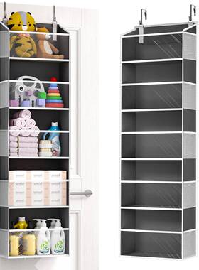 新款灰色无纺布挂门上收纳袋5层透明料悬挂式储物袋门后收纳挂袋