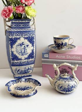 蓝色玄鸟系列 雅顿中古瓷经典青花玄鸟黑瓷提壶釉中彩蛋糕碟